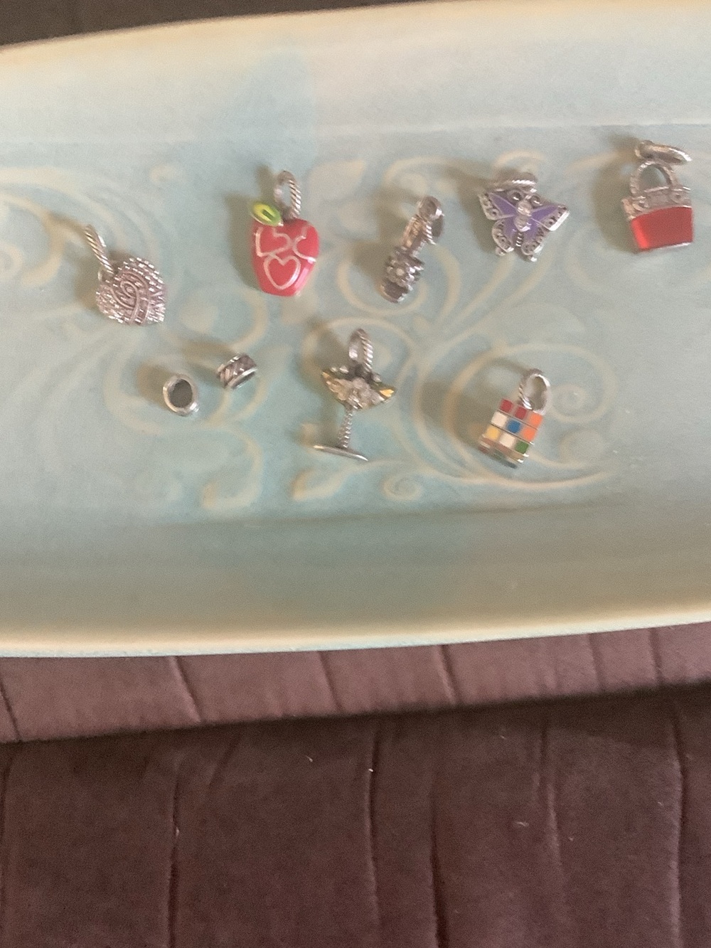Brighton Mixed Charm Set with Red Apple, Purple Butterfly, Multicolor Bag
